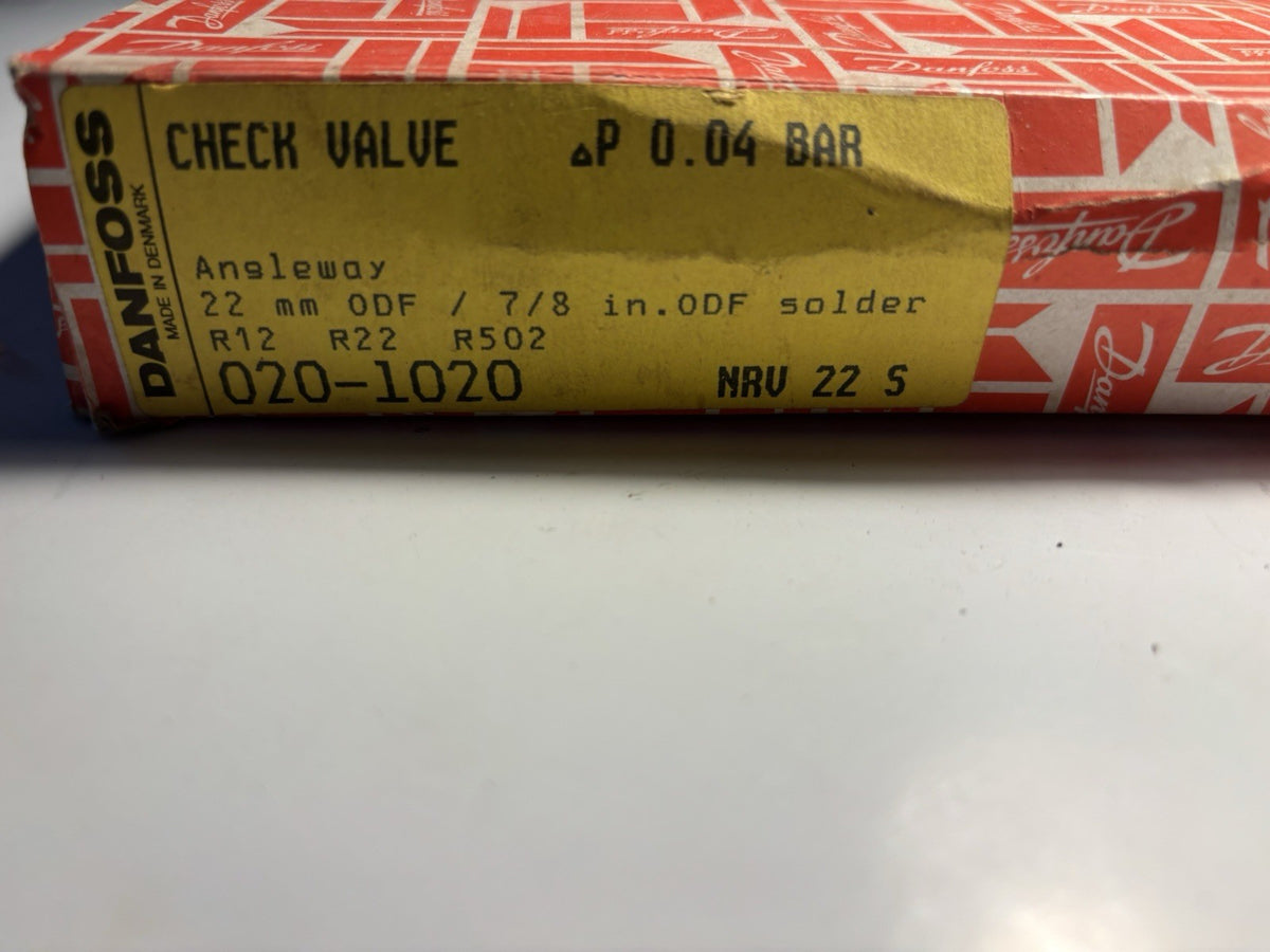 Danfoss Clapet anti-retour Angleway 22 mm ODF réf. 020-1020 R12 R22 R502