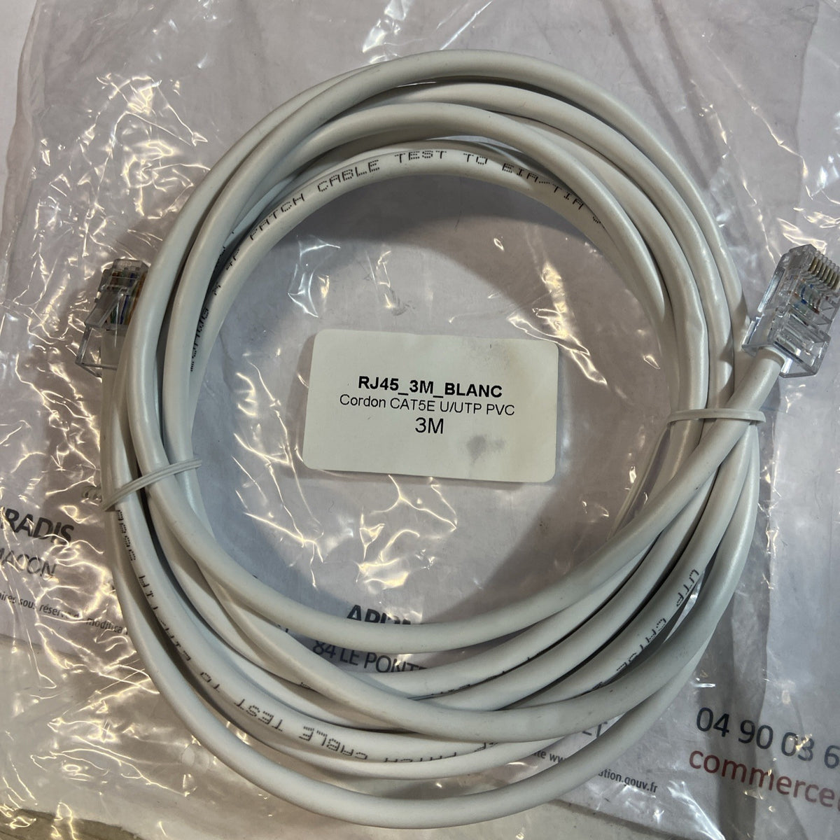 Cable RJ 45 3M Blanc Catégorie 5E