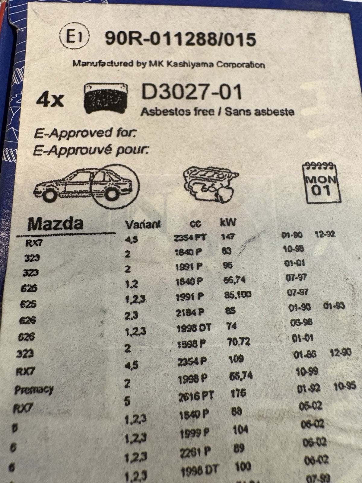 Plaquette de frein arrière pour mazda rx7, 323,626,ect..