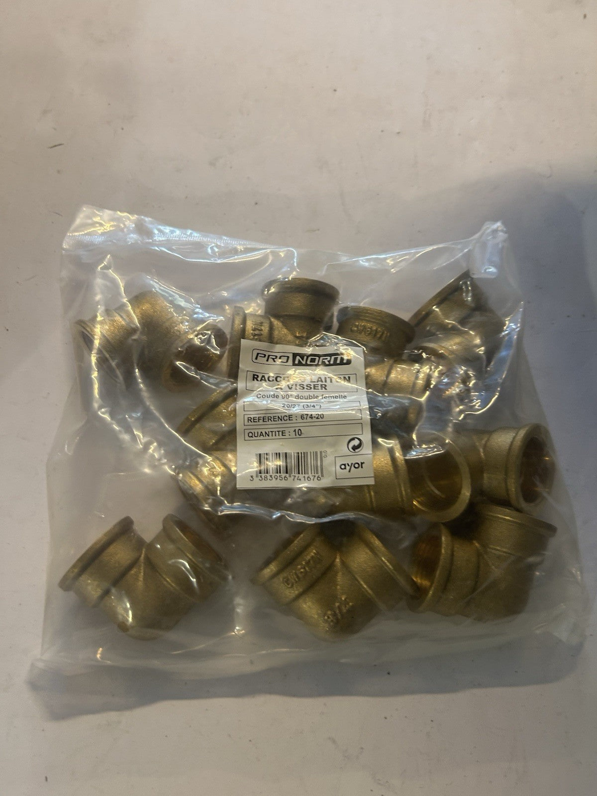Lot De 10COUDE LAITON EGAL DOUBLE