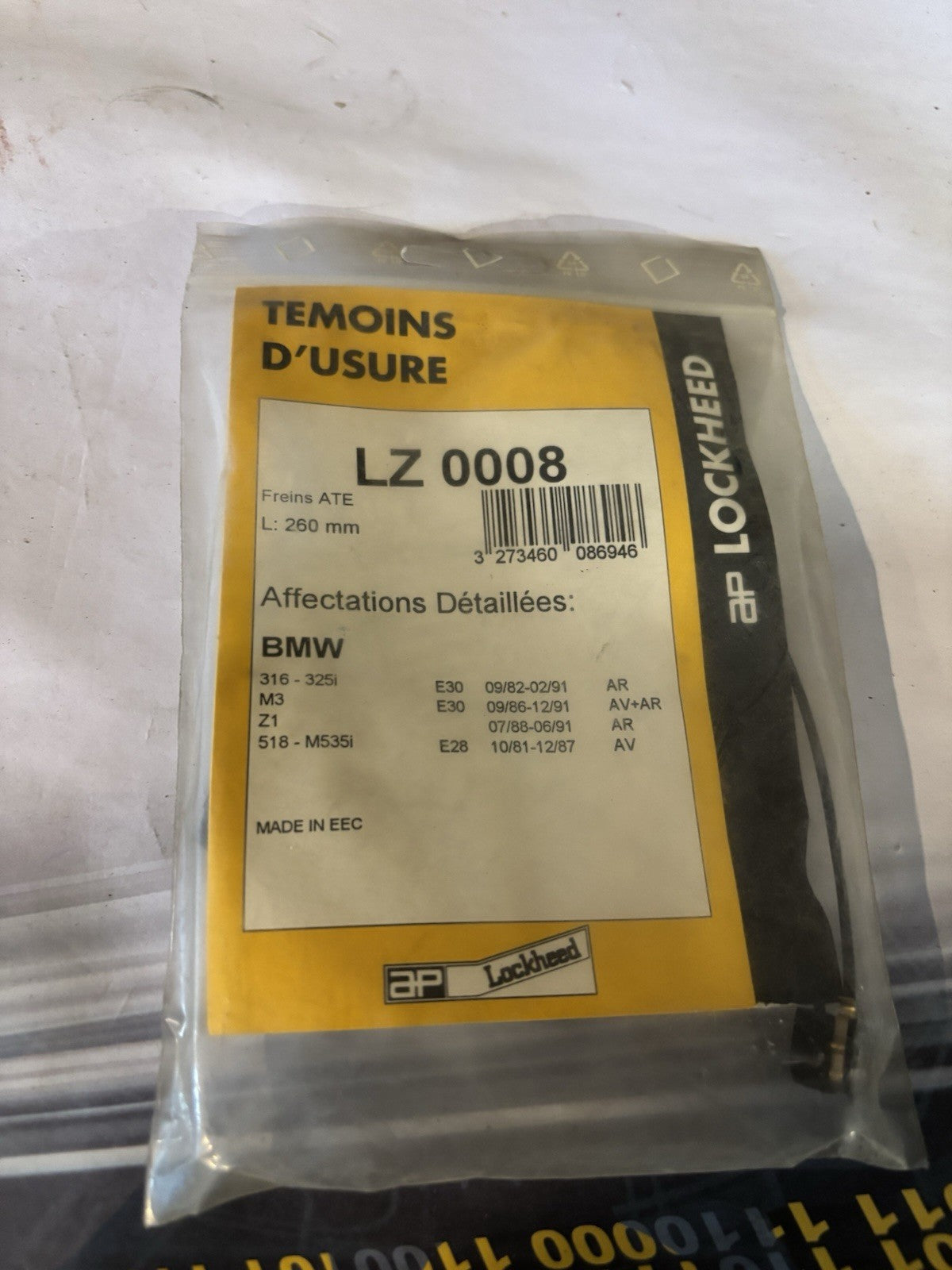 Témoin d'usure de plaquettes AP Lockheed LZ 0008 - BMW E30 / E28 Neuf