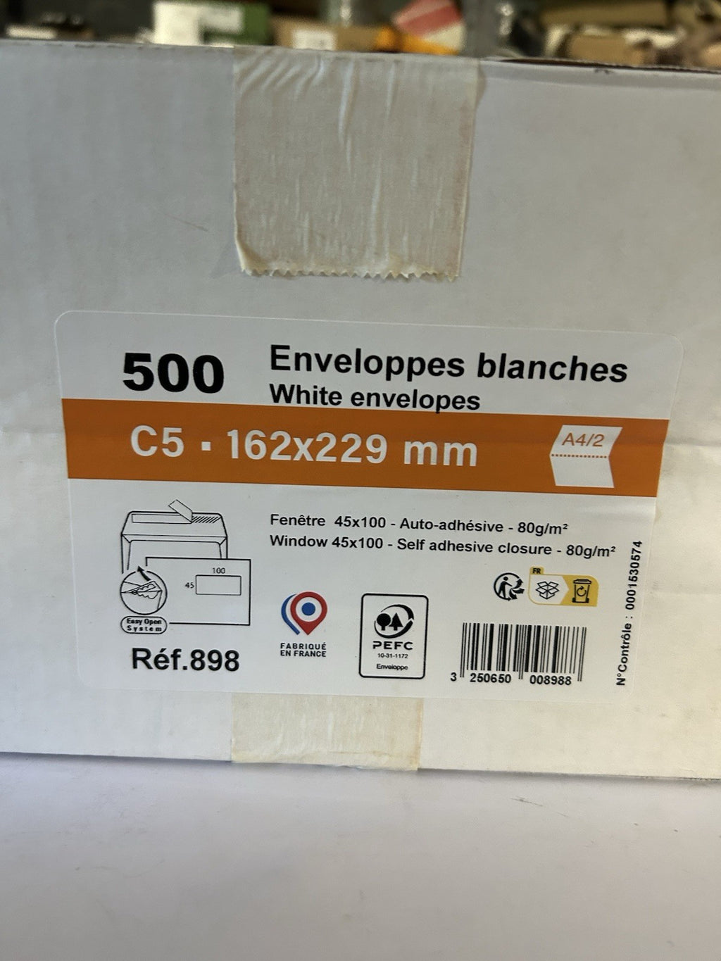 [1876] GPV Boite de 500 enveloppes C5 162x229mm blanches auto-adhésives NF PE...