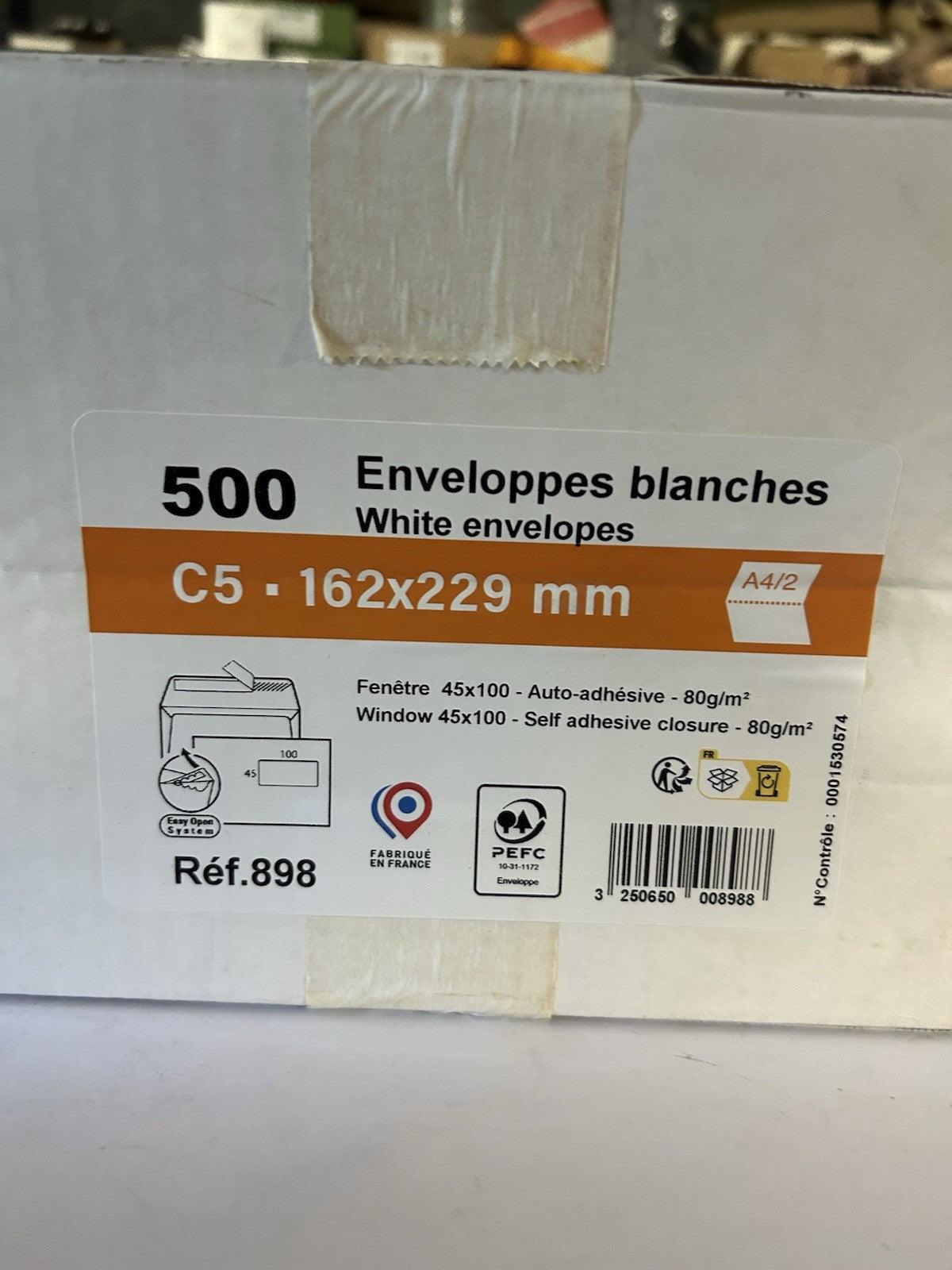 [1876] GPV Boite de 500 enveloppes C5 162x229mm blanches auto-adhésives NF PE...
