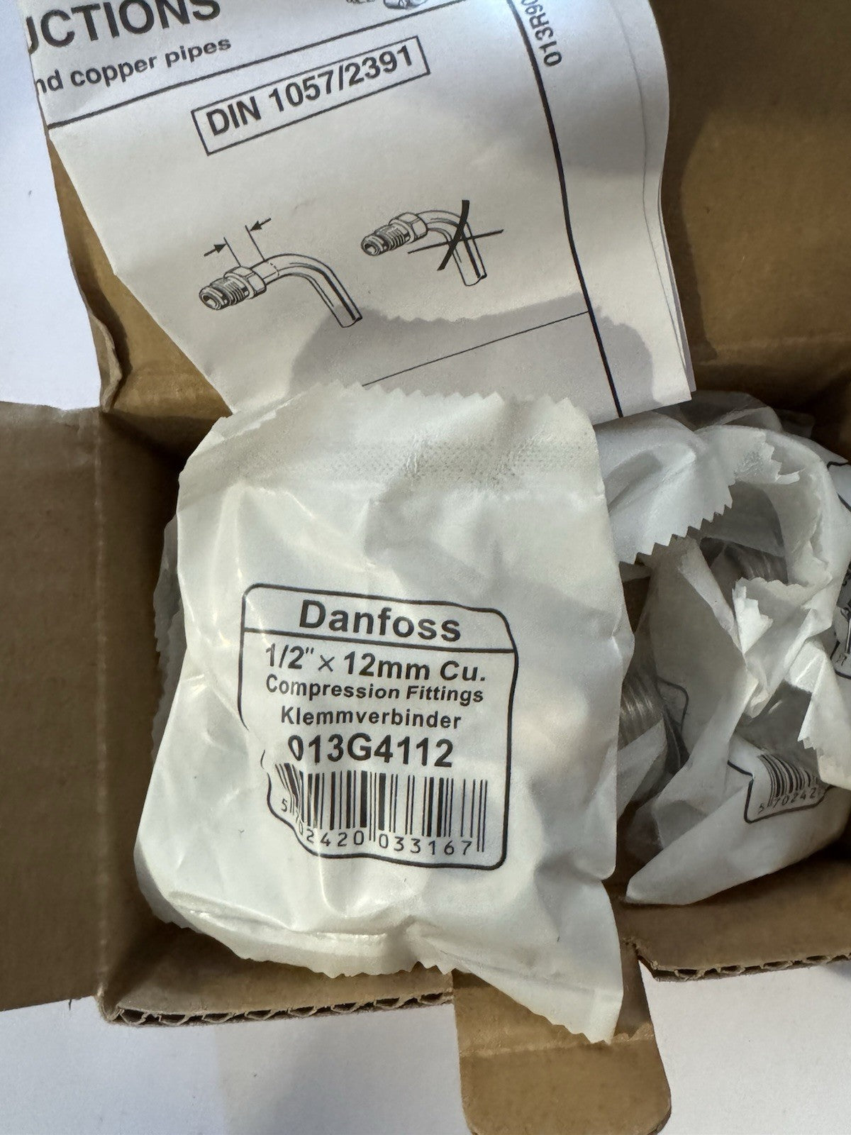 RACCORD A Pression 1/2" X 12 - Danfoss 013G4112